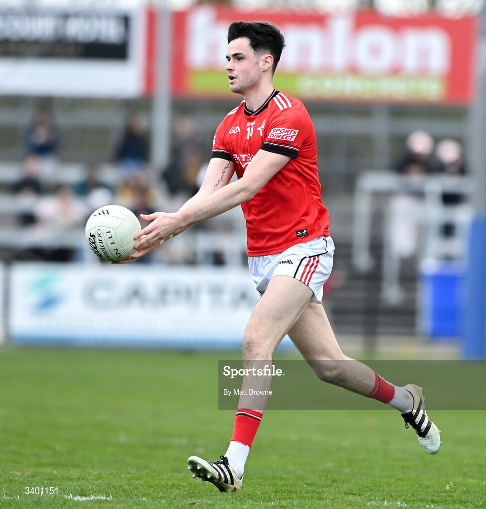 22 March 2026; Conall McCaul of Louth  during the Allianz Football League Division 2 match between Kildare and Louth at Cedral St Conleth's Park in Newbridge, Kildare. Photo by Matt Browne/Sportsfile