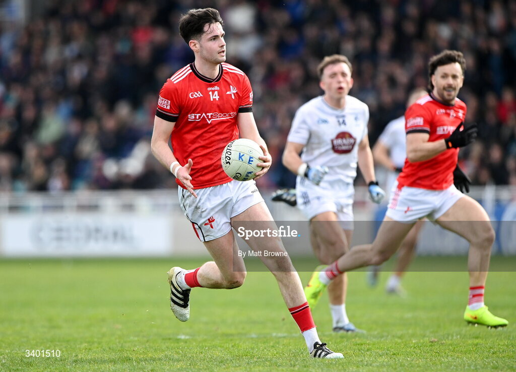 22 March 2026; Conall McCaul of Louth  during the Allianz Football League Division 2 match between Kildare and Louth at Cedral St Conleth's Park in Newbridge, Kildare. Photo by Matt Browne/Sportsfile