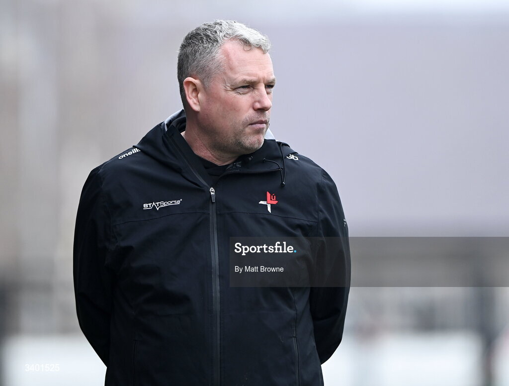 22 March 2026; Louth manager Gavin Devlin during the Allianz Football League Division 2 match between Kildare and Louth at Cedral St Conleth's Park in Newbridge, Kildare. Photo by Matt Browne/Sportsfile