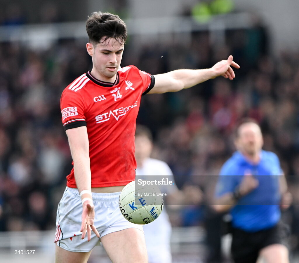 22 March 2026; Conall McCaul of Louth  during the Allianz Football League Division 2 match between Kildare and Louth at Cedral St Conleth's Park in Newbridge, Kildare. Photo by Matt Browne/Sportsfile