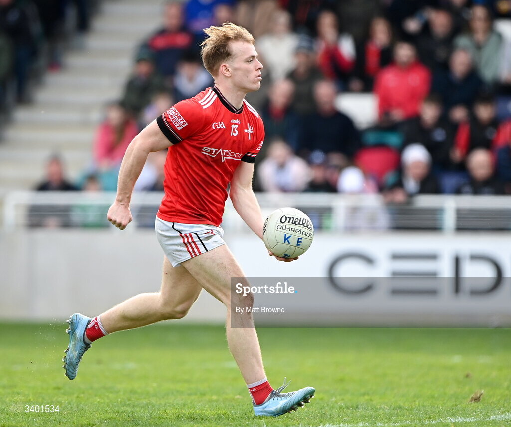 22 March 2026; Ciaran Keenan 0f Louth during the Allianz Football League Division 2 match between Kildare and Louth at Cedral St Conleth's Park in Newbridge, Kildare. Photo by Matt Browne/Sportsfile