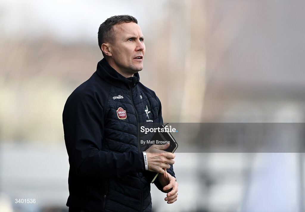 22 March 2026; Kildare manager Brian Flanagan during the Allianz Football League Division 2 match between Kildare and Louth at Cedral St Conleth's Park in Newbridge, Kildare. Photo by Matt Browne/Sportsfile