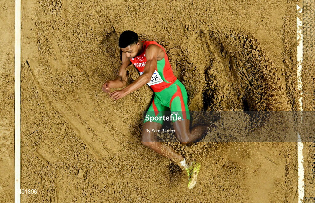 22 March 2026; Gerson Baldé of Portugal competes in the men's long jump final during day three of the World Athletics Indoor Championships at Kujawsko-Pomorska Arena in Torun, Poland. Photo by Sam Barnes/Sportsfile