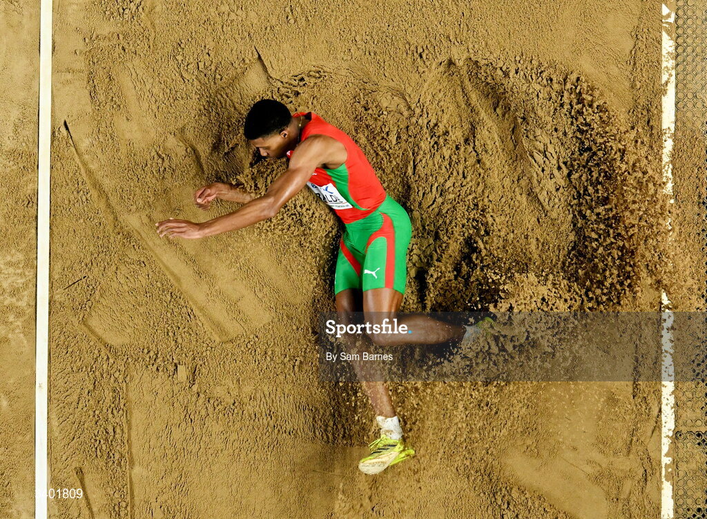 22 March 2026; Gerson Baldé of Portugal competes in the men's long jump final during day three of the World Athletics Indoor Championships at Kujawsko-Pomorska Arena in Torun, Poland. Photo by Sam Barnes/Sportsfile