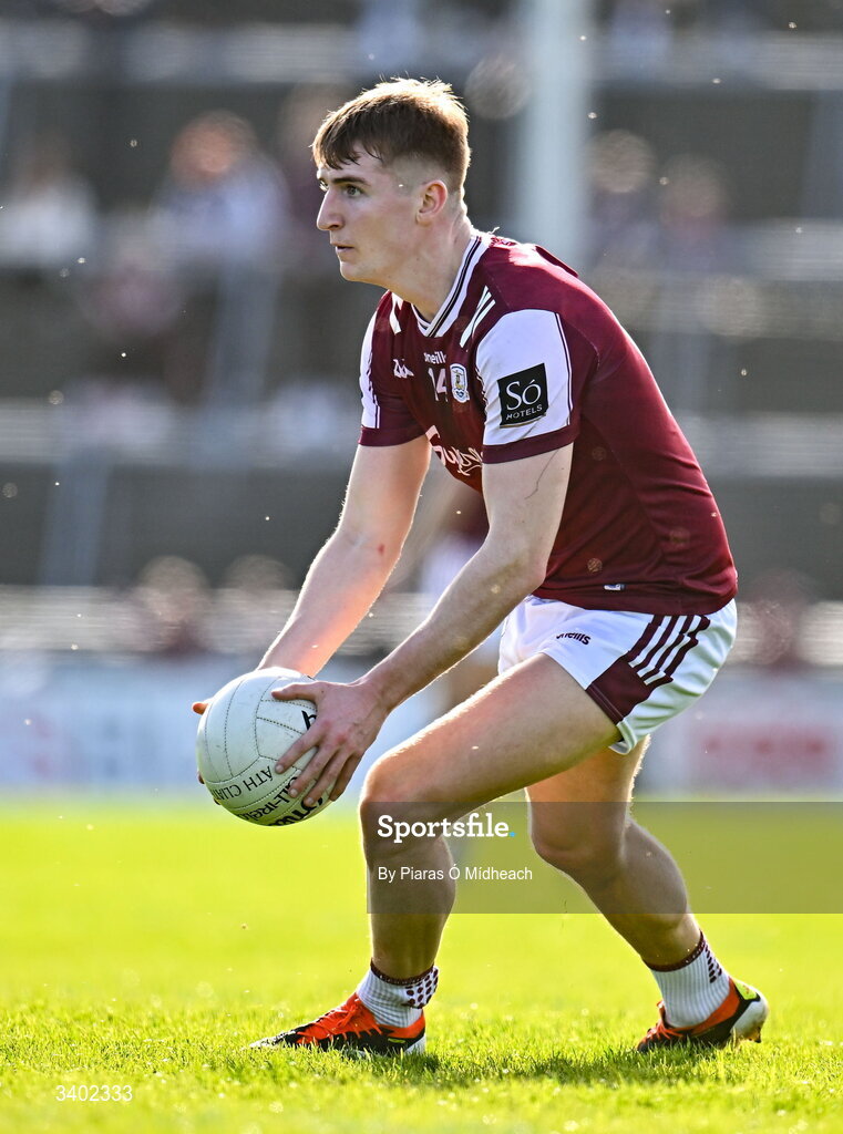 22 March 2026; Oisín Mac Donnacha of Galway during the Allianz Football League Division 1 match between Galway and Dublin at Pearse Stadium in Galway. Photo by Piaras Ó Mídheach/Sportsfile