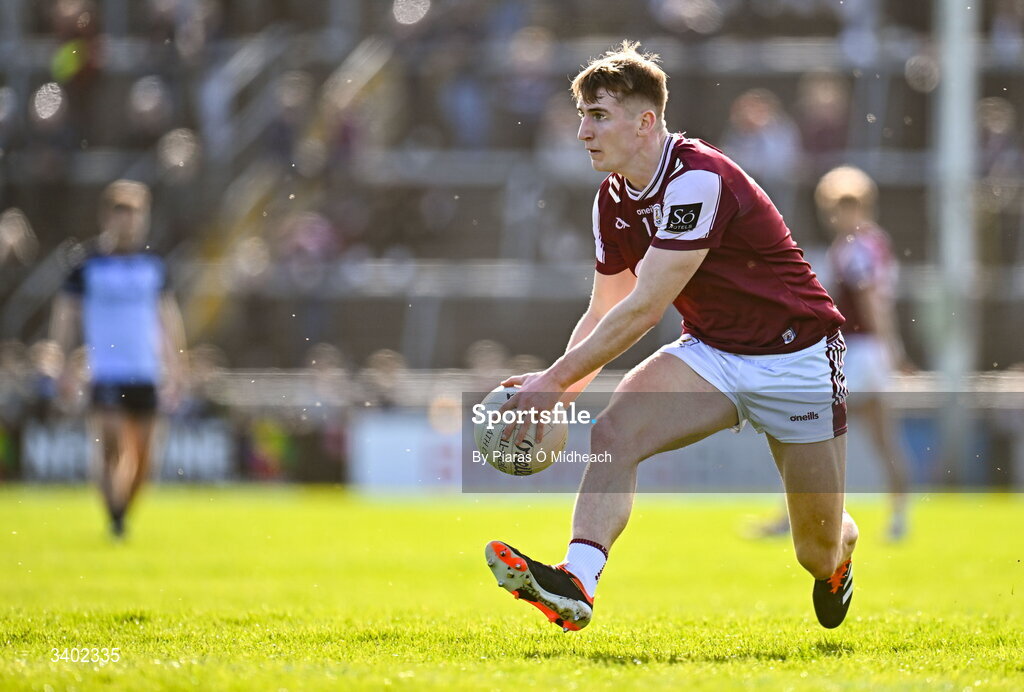 22 March 2026; Oisín Mac Donnacha of Galway during the Allianz Football League Division 1 match between Galway and Dublin at Pearse Stadium in Galway. Photo by Piaras Ó Mídheach/Sportsfile