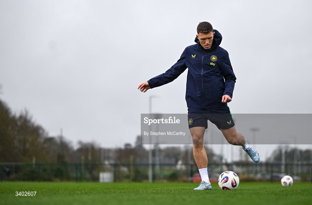 24 March 2026; Dara O'Shea during a Republic of Ireland men's training session at the FAI National Training Centre in Abbotstown, Dublin. Photo by Stephen McCarthy/Sportsfile