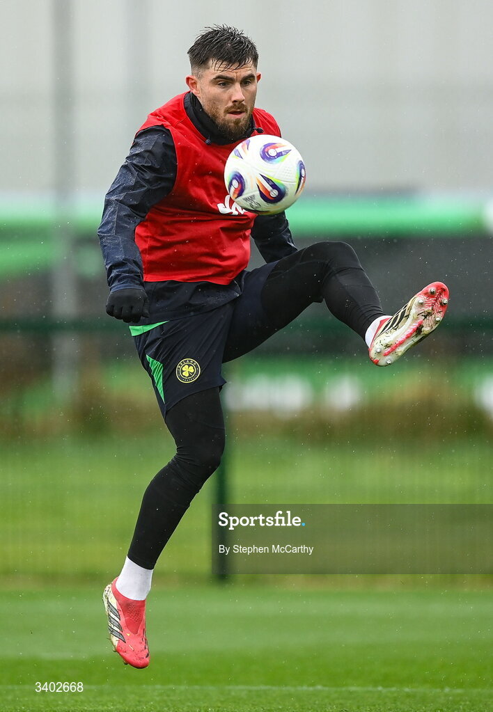 24 March 2026; Ryan Manning during a Republic of Ireland men's training session at the FAI National Training Centre in Abbotstown, Dublin. Photo by Stephen McCarthy/Sportsfile