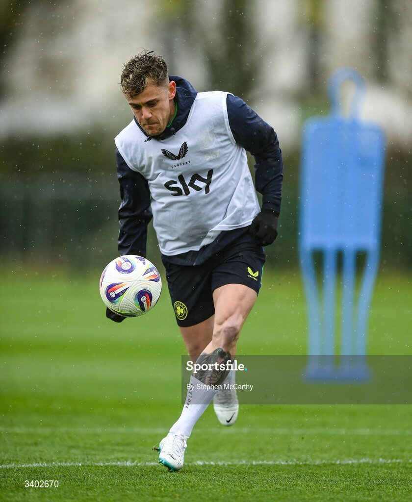 24 March 2026; Sammie Szmodics during a Republic of Ireland men's training session at the FAI National Training Centre in Abbotstown, Dublin. Photo by Stephen McCarthy/Sportsfile