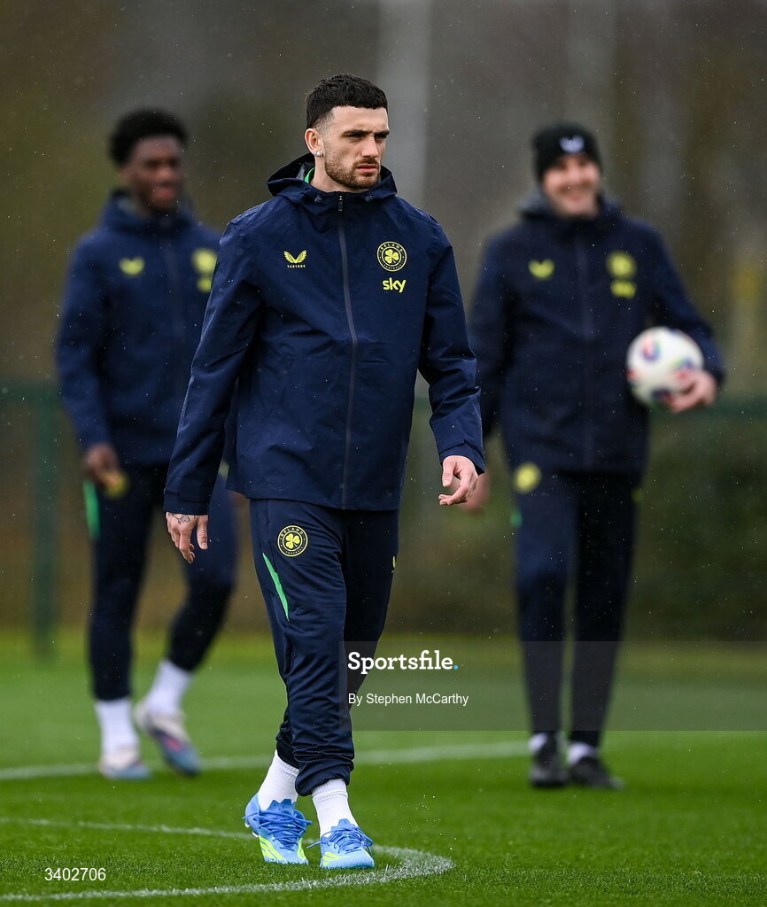 24 March 2026; Troy Parrott arrives for a Republic of Ireland men's training session at the FAI National Training Centre in Abbotstown, Dublin. Photo by Stephen McCarthy/Sportsfile