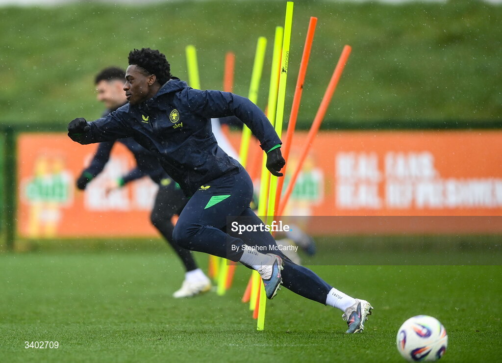 24 March 2026; James Abankwah during a Republic of Ireland men's training session at the FAI National Training Centre in Abbotstown, Dublin. Photo by Stephen McCarthy/Sportsfile