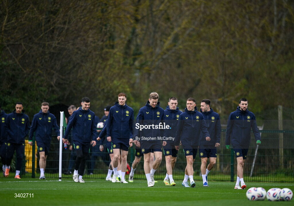 24 March 2026; Players arrive for a Republic of Ireland men's training session at the FAI National Training Centre in Abbotstown, Dublin. Photo by Stephen McCarthy/Sportsfile