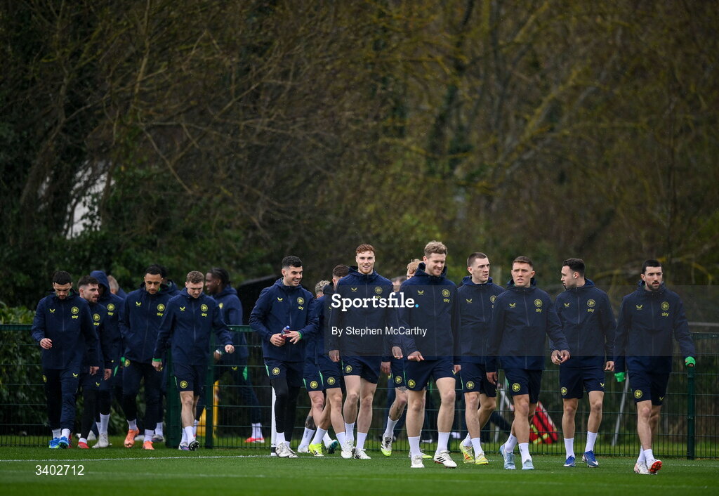 24 March 2026; Players arrive for a Republic of Ireland men's training session at the FAI National Training Centre in Abbotstown, Dublin. Photo by Stephen McCarthy/Sportsfile