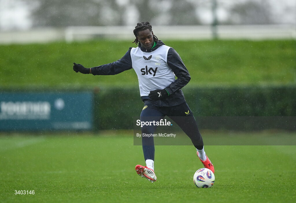 24 March 2026; Bosun Lawal during a Republic of Ireland men's training session at the FAI National Training Centre in Abbotstown, Dublin. Photo by Stephen McCarthy/Sportsfile