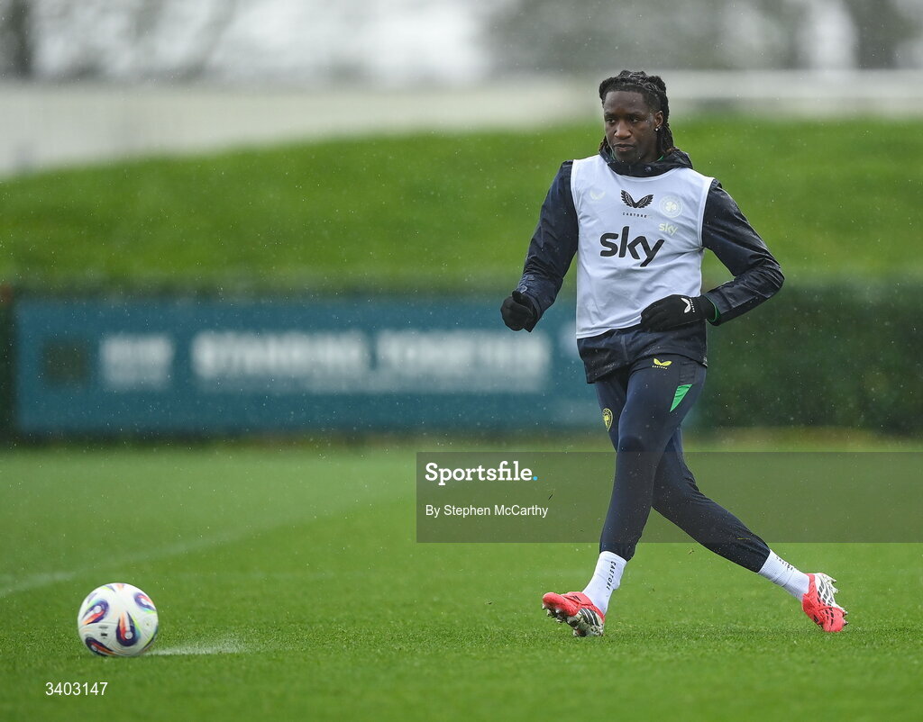 24 March 2026; Bosun Lawal during a Republic of Ireland men's training session at the FAI National Training Centre in Abbotstown, Dublin. Photo by Stephen McCarthy/Sportsfile