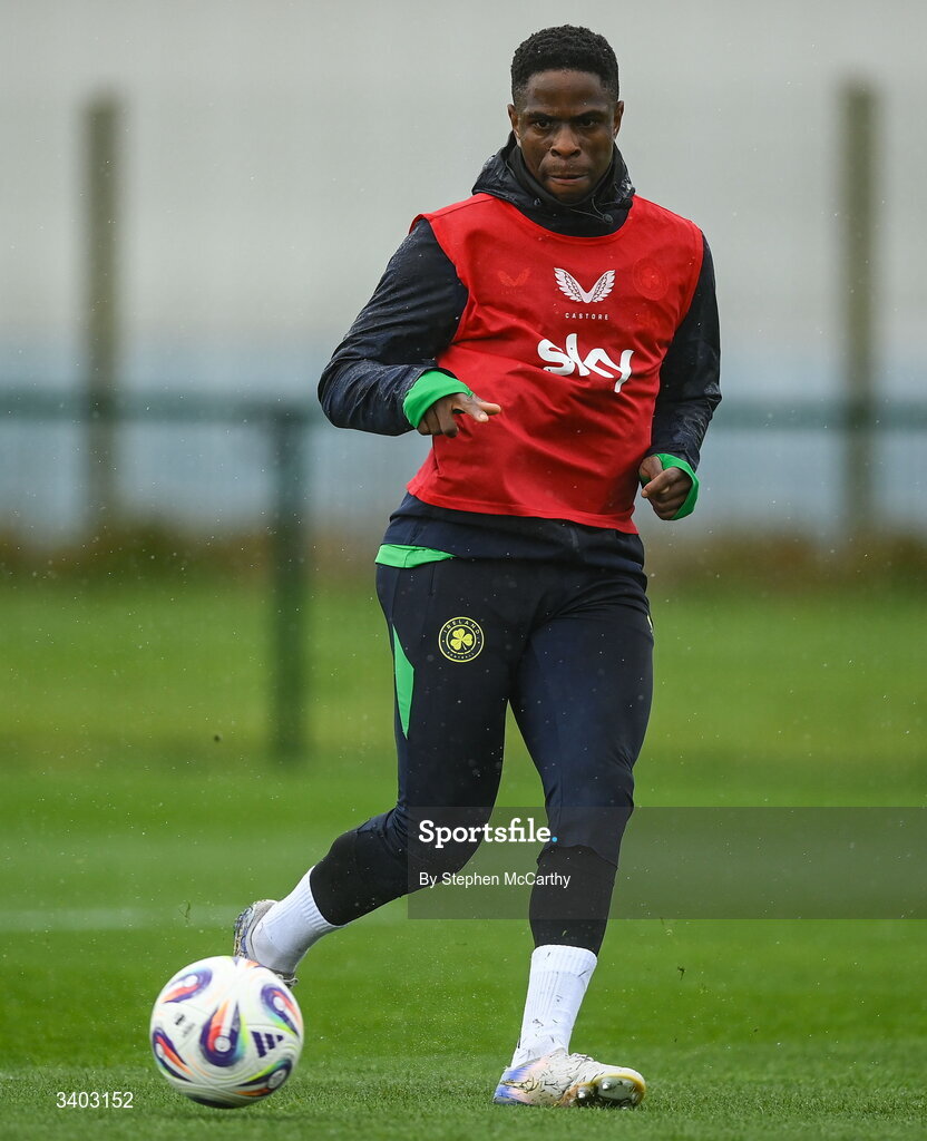24 March 2026; Chiedozie Ogbene during a Republic of Ireland men's training session at the FAI National Training Centre in Abbotstown, Dublin. Photo by Stephen McCarthy/Sportsfile