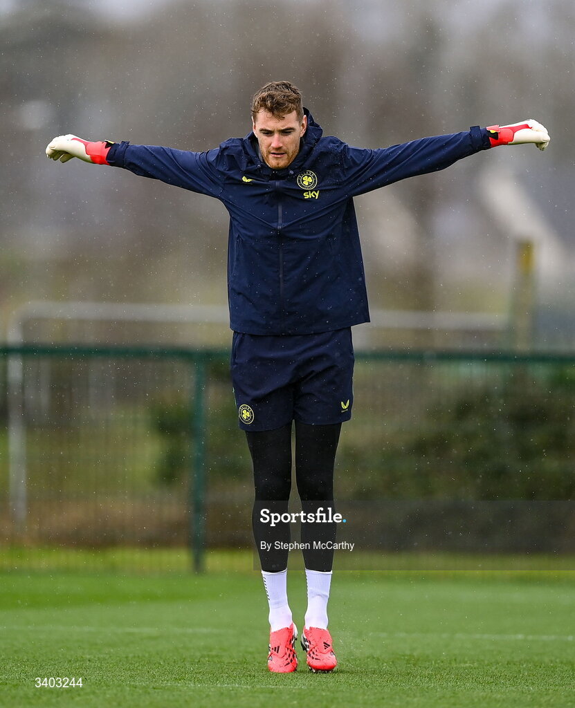 24 March 2026; Goalkeeper Mark Travers during a Republic of Ireland men's training session at the FAI National Training Centre in Abbotstown, Dublin. Photo by Stephen McCarthy/Sportsfile