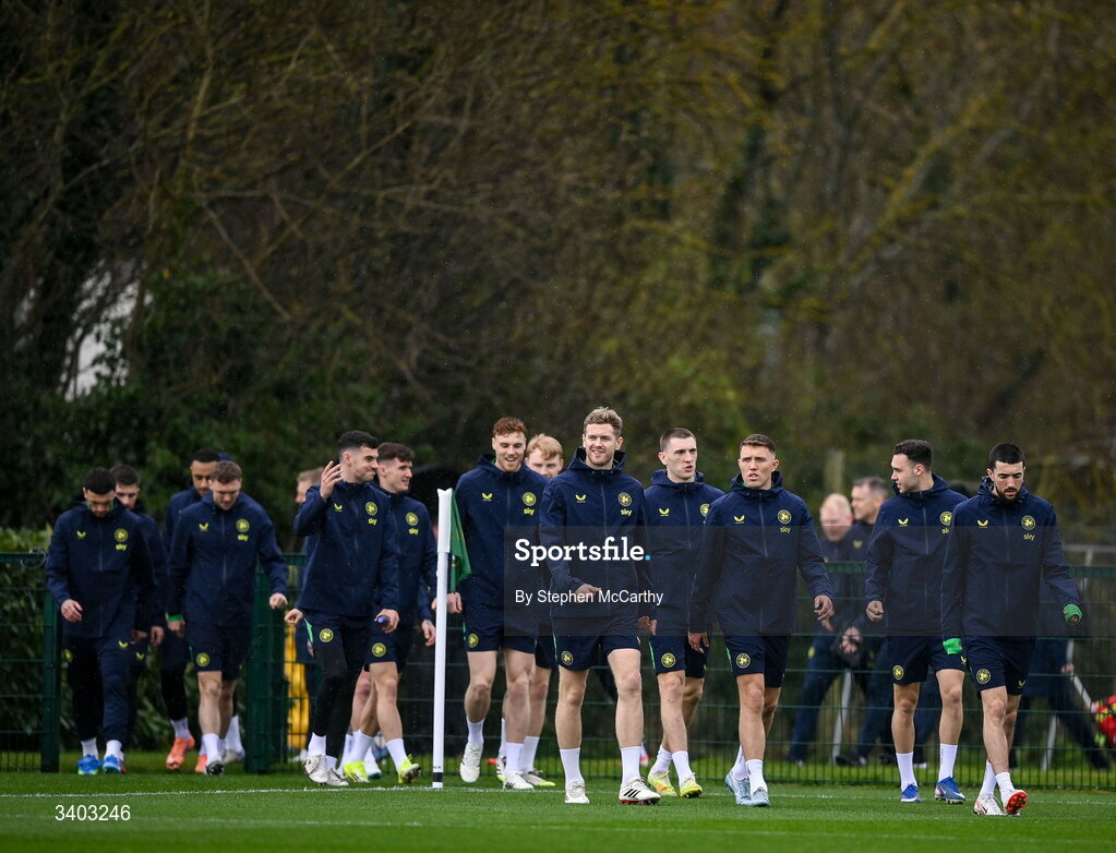 24 March 2026; Players arrive for a Republic of Ireland men's training session at the FAI National Training Centre in Abbotstown, Dublin. Photo by Stephen McCarthy/Sportsfile