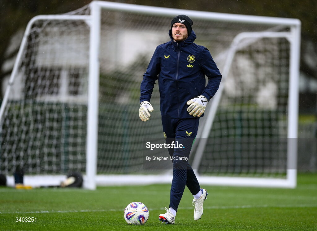 24 March 2026; Goalkeeper Josh Keeley during a Republic of Ireland men's training session at the FAI National Training Centre in Abbotstown, Dublin. Photo by Stephen McCarthy/Sportsfile