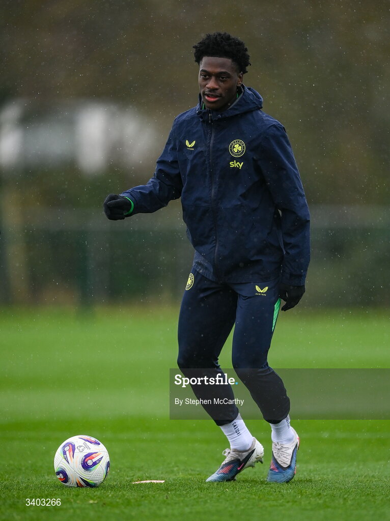 24 March 2026; James Abankwah during a Republic of Ireland men's training session at the FAI National Training Centre in Abbotstown, Dublin. Photo by Stephen McCarthy/Sportsfile