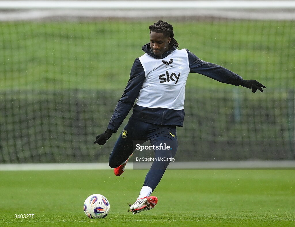 24 March 2026; Bosun Lawal during a Republic of Ireland men's training session at the FAI National Training Centre in Abbotstown, Dublin. Photo by Stephen McCarthy/Sportsfile