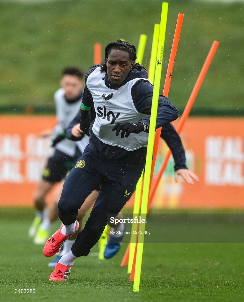 24 March 2026; Bosun Lawal during a Republic of Ireland men's training session at the FAI National Training Centre in Abbotstown, Dublin. Photo by Stephen McCarthy/Sportsfile