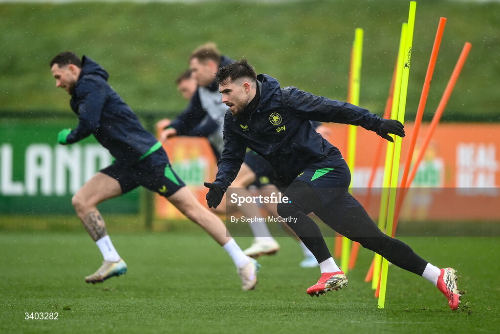 24 March 2026; Ryan Manning during a Republic of Ireland men's training session at the FAI National Training Centre in Abbotstown, Dublin. Photo by Stephen McCarthy/Sportsfile
