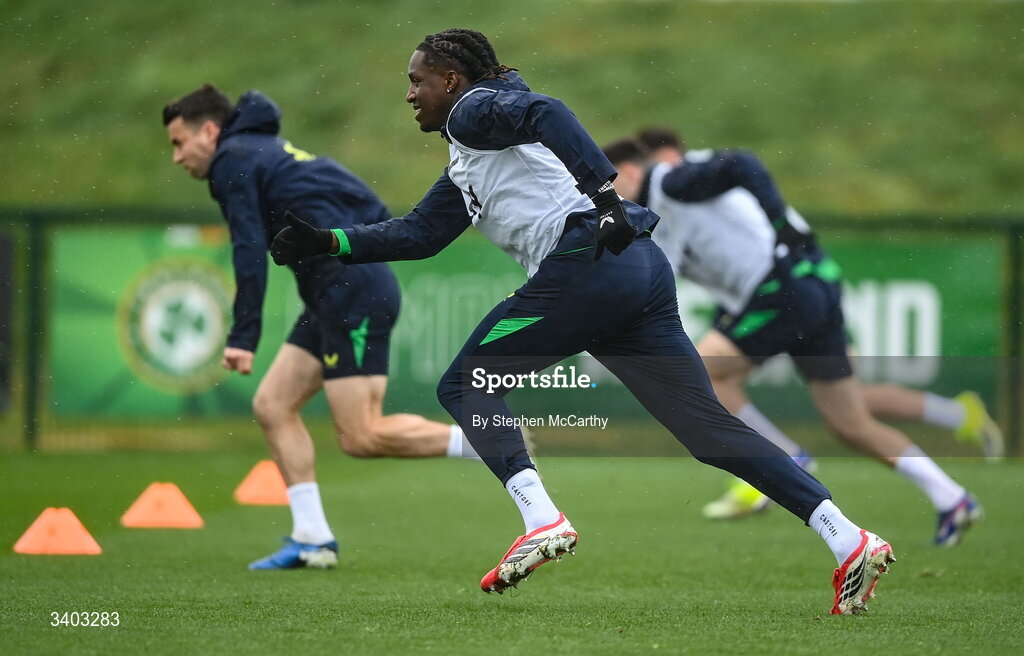 24 March 2026; Bosun Lawal during a Republic of Ireland men's training session at the FAI National Training Centre in Abbotstown, Dublin. Photo by Stephen McCarthy/Sportsfile