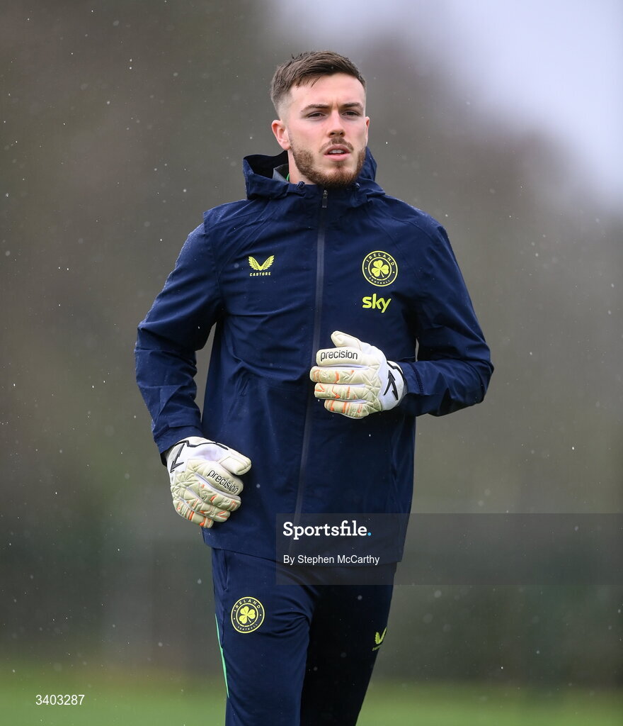 24 March 2026; Goalkeeper Josh Keeley during a Republic of Ireland men's training session at the FAI National Training Centre in Abbotstown, Dublin. Photo by Stephen McCarthy/Sportsfile