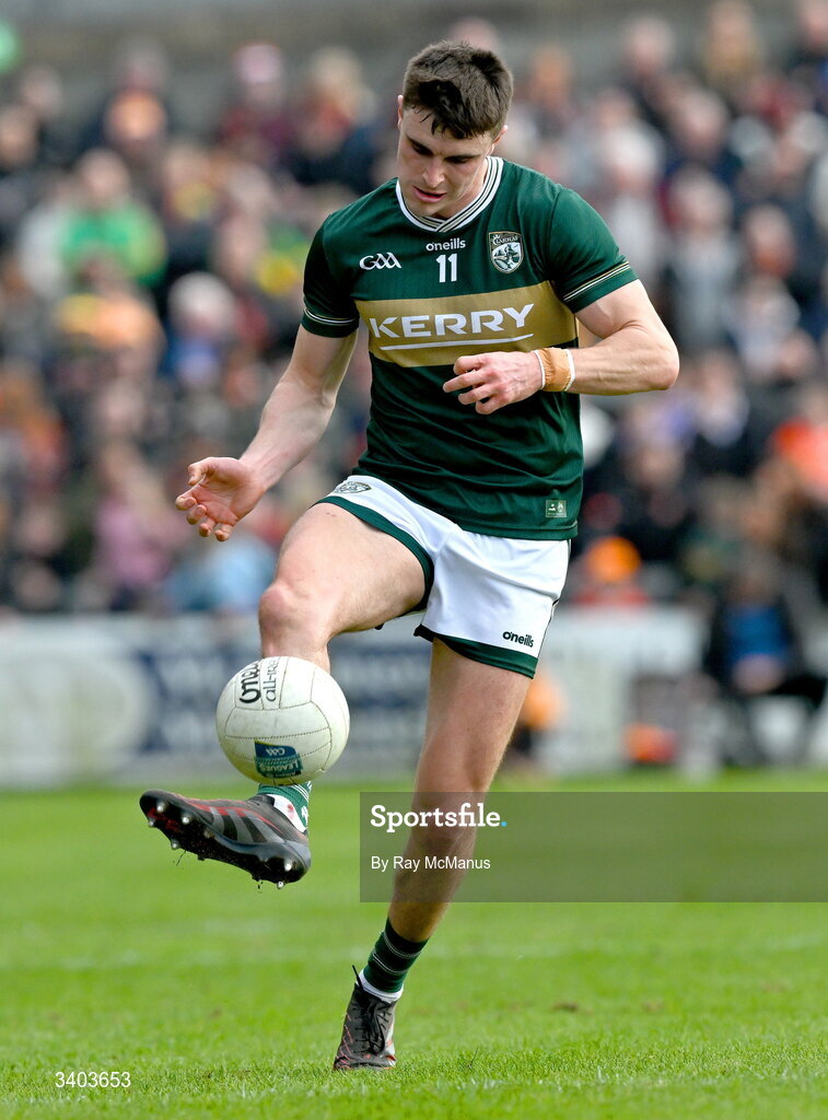 22 March 2026; Seán O'Shea of Kerry during the Allianz Football League Division 1 match between Armagh and Kerry at BOX-IT Athletic Grounds in Armagh. Photo by Ray McManus/Sportsfile