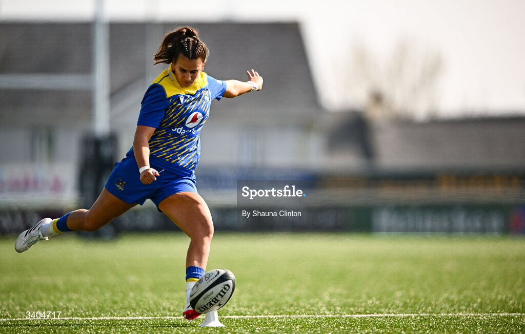 21 March 2026; Carys Hughes of Gwalia Lightning during the Celtic Challenge semi-final match between Clovers and Gwalia Lightning at Dexcom Stadium in Galway. Photo by Shauna Clinton/Sportsfile