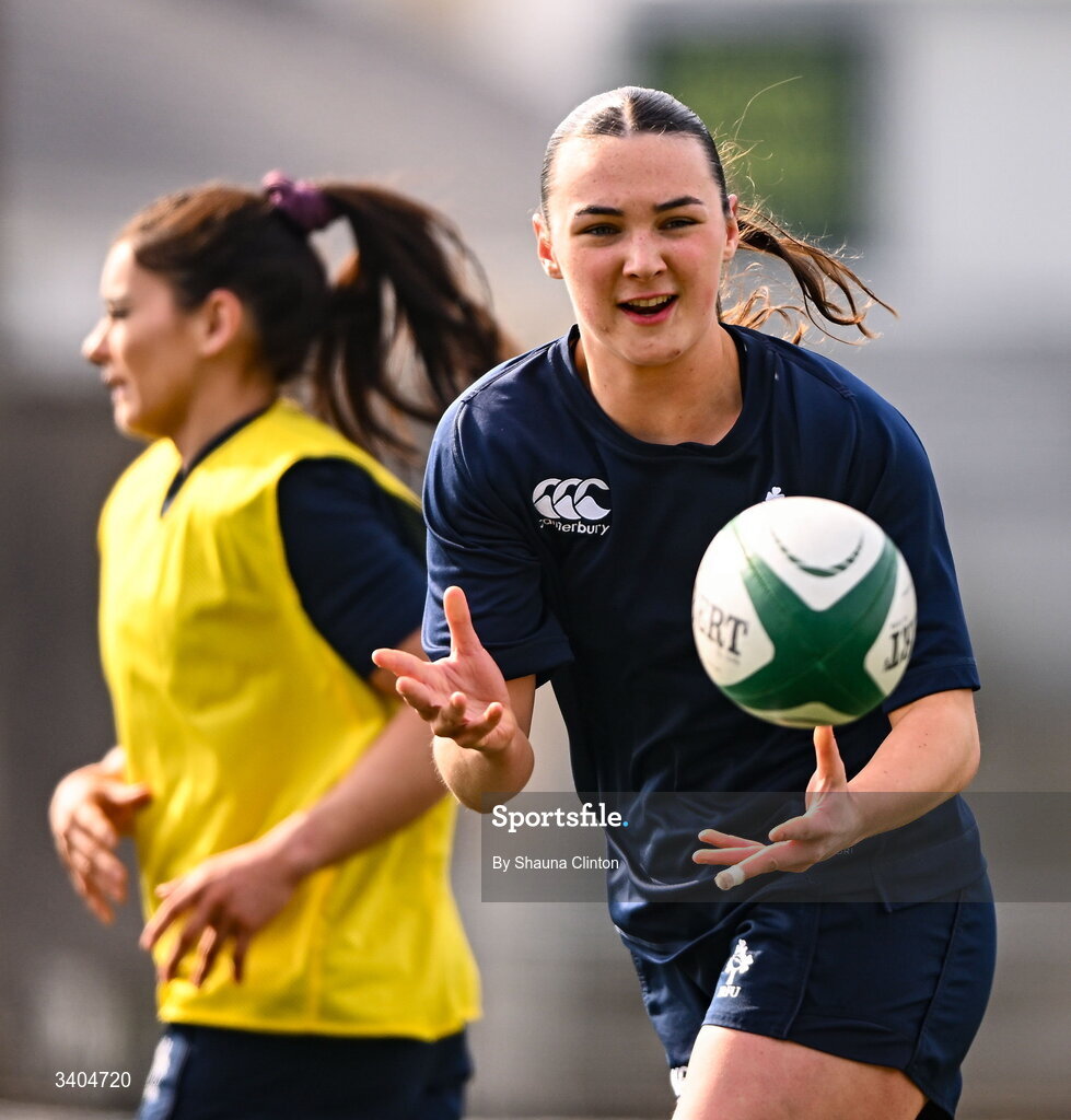 21 March 2026; Niamh Murphy of Clovers warms-up before the Celtic Challenge semi-final match between Clovers and Gwalia Lightning at Dexcom Stadium in Galway. Photo by Shauna Clinton/Sportsfile
