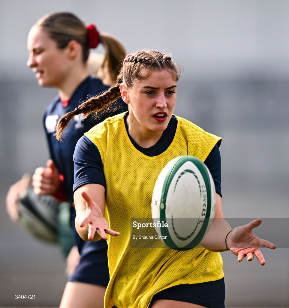 21 March 2026; Katie Whelan of Clovers warms-up before the Celtic Challenge semi-final match between Clovers and Gwalia Lightning at Dexcom Stadium in Galway. Photo by Shauna Clinton/Sportsfile