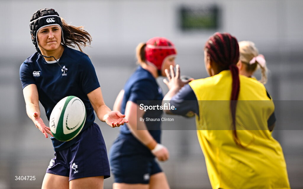 21 March 2026; Aoibhe O’Flynn of Clovers warms-up before the Celtic Challenge semi-final match between Clovers and Gwalia Lightning at Dexcom Stadium in Galway. Photo by Shauna Clinton/Sportsfile