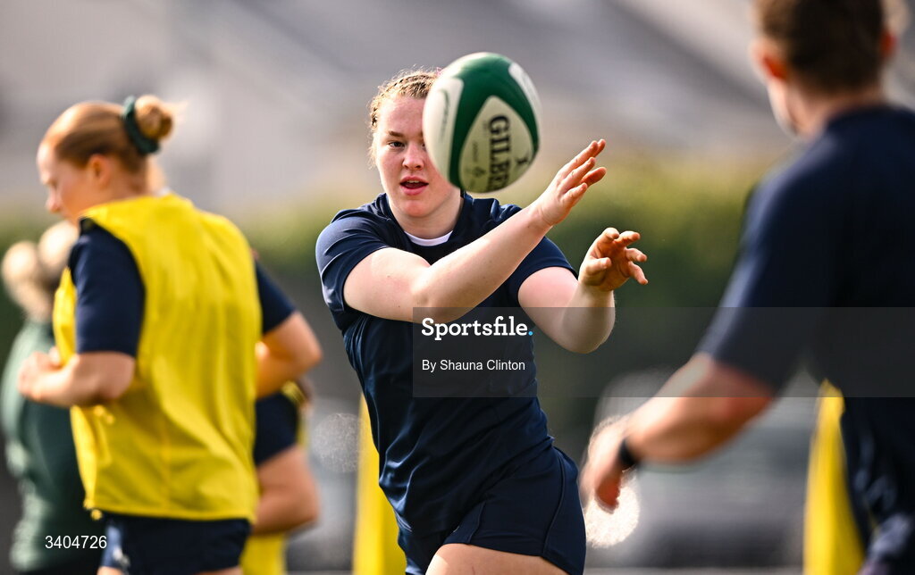 21 March 2026; Aoibheann McGrath of Clovers warms-up before the Celtic Challenge semi-final match between Clovers and Gwalia Lightning at Dexcom Stadium in Galway. Photo by Shauna Clinton/Sportsfile