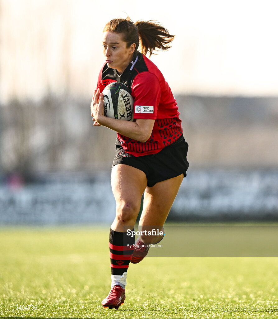 21 March 2026; Lisa Neumann of Brython Thunder during the Celtic Challenge semi-final match between Wolfhounds and Brython Thunder at Dexcom Stadium in Galway. Photo by Shauna Clinton/Sportsfile