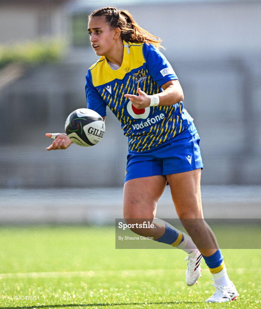 21 March 2026; Carys Hughes of Gwalia Lightning during the Celtic Challenge semi-final match between Clovers and Gwalia Lightning at Dexcom Stadium in Galway. Photo by Shauna Clinton/Sportsfile