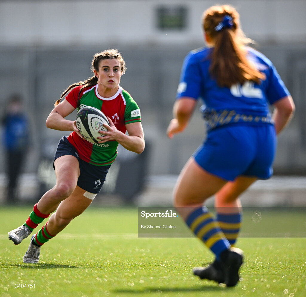 21 March 2026; Emily Lane of Clovers during the Celtic Challenge semi-final match between Clovers and Gwalia Lightning at Dexcom Stadium in Galway. Photo by Shauna Clinton/Sportsfile