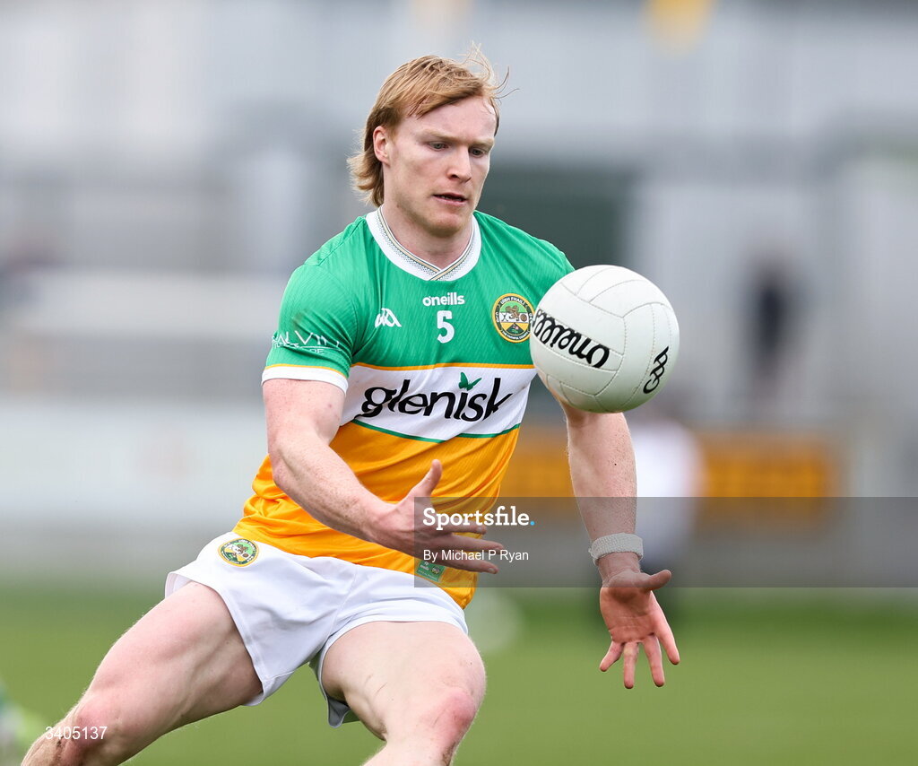 22 March 2026; Cormac Egan of Offaly during the Allianz Football League Division 2 match between Offaly and Meath at Glenisk O'Connor Park in Tullamore, Offaly. Photo by Michael P Ryan/Sportsfile