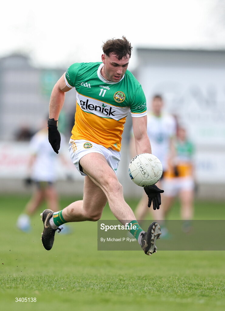 22 March 2026; Jordan Hayes of Offaly during the Allianz Football League Division 2 match between Offaly and Meath at Glenisk O'Connor Park in Tullamore, Offaly. Photo by Michael P Ryan/Sportsfile
