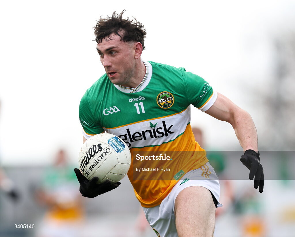 22 March 2026; Jordan Hayes of Offaly during the Allianz Football League Division 2 match between Offaly and Meath at Glenisk O'Connor Park in Tullamore, Offaly. Photo by Michael P Ryan/Sportsfile