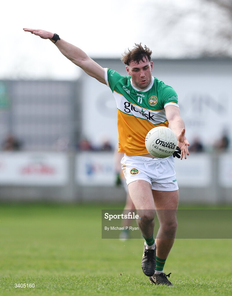 22 March 2026; Jordan Hayes of Offaly during the Allianz Football League Division 2 match between Offaly and Meath at Glenisk O'Connor Park in Tullamore, Offaly. Photo by Michael P Ryan/Sportsfile