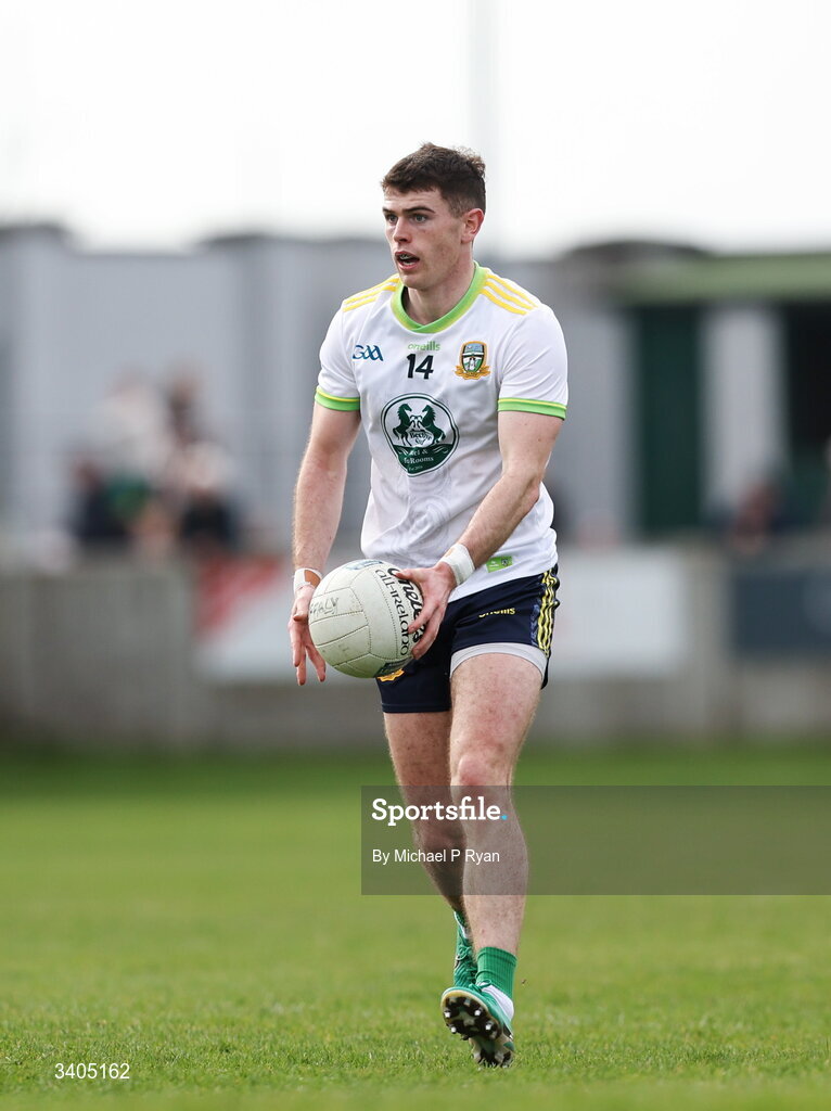 22 March 2026; Eoghan Frayne of Meath during the Allianz Football League Division 2 match between Offaly and Meath at Glenisk O'Connor Park in Tullamore, Offaly. Photo by Michael P Ryan/Sportsfile