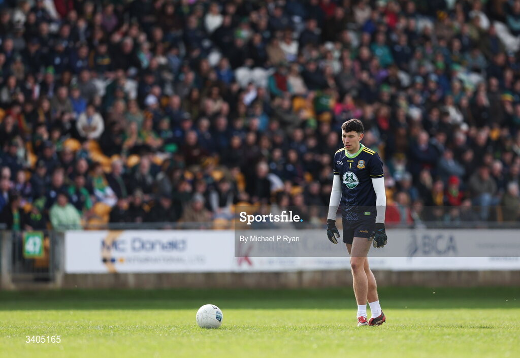 22 March 2026; Meath goalkeeper Seán Brennan during the Allianz Football League Division 2 match between Offaly and Meath at Glenisk O'Connor Park in Tullamore, Offaly. Photo by Michael P Ryan/Sportsfile