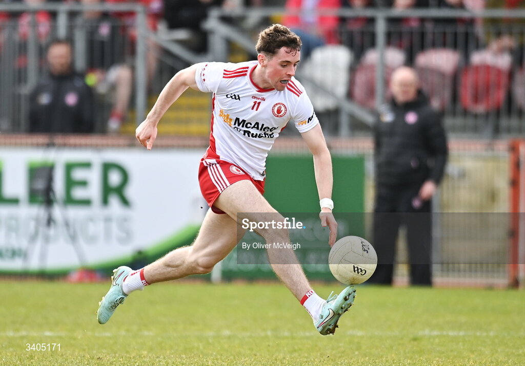 22 March 2026; Ronan Cassidy  of Tyrone  during the Allianz Football League Division 2 match between Tyrone and Cork at O'Neills Healy Park in Omagh, Tyrone. Photo by Oliver McVeigh/Sportsfile
