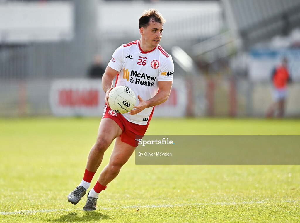 22 March 2026; Darragh Canavan of Tyrone during the Allianz Football League Division 2 match between Tyrone and Cork at O'Neills Healy Park in Omagh, Tyrone. Photo by Oliver McVeigh/Sportsfile