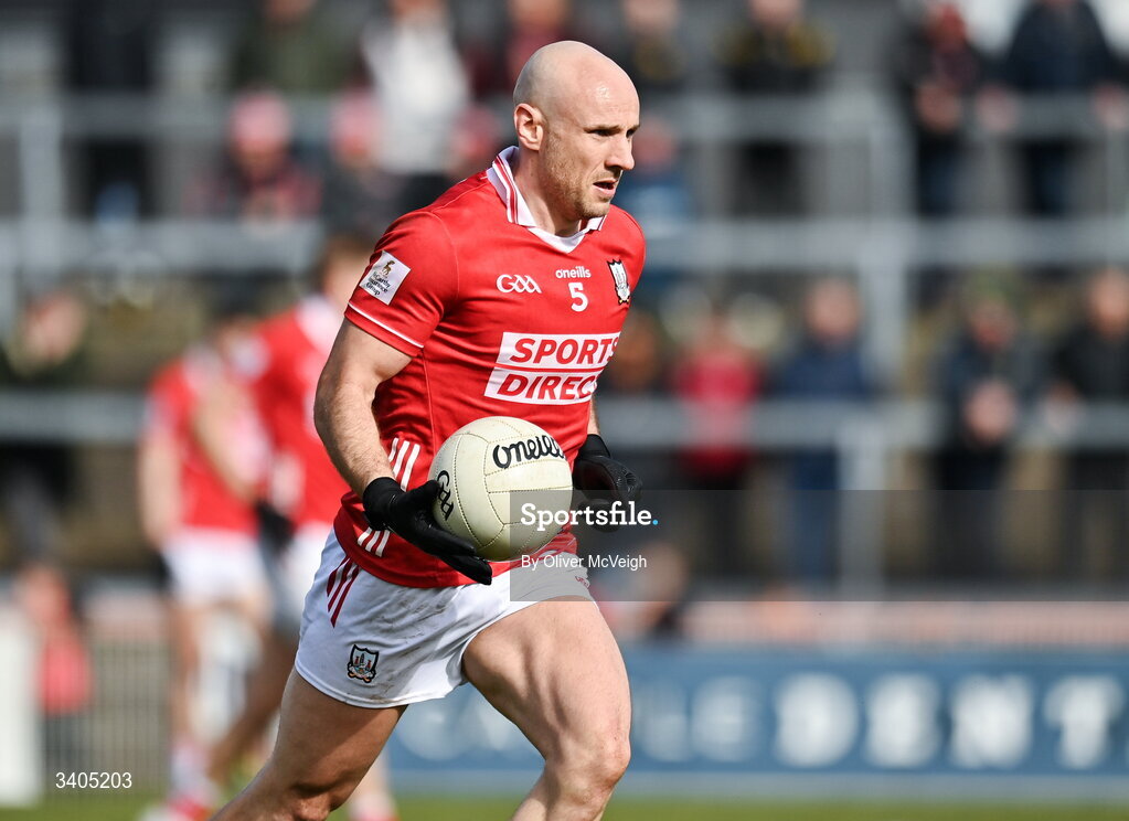22 March 2026; Brian O"Driscoll of Cork  during the Allianz Football League Division 2 match between Tyrone and Cork at O'Neills Healy Park in Omagh, Tyrone. Photo by Oliver McVeigh/Sportsfile
