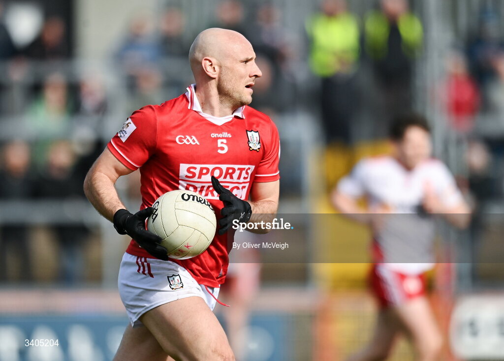 22 March 2026; Brian O"Driscoll of Cork  during the Allianz Football League Division 2 match between Tyrone and Cork at O'Neills Healy Park in Omagh, Tyrone. Photo by Oliver McVeigh/Sportsfile