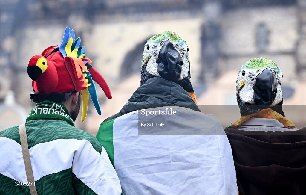 26 March 2026; Republic of Ireland supporters in Prague before the FIFA World Cup 2026 European Qualifiers play-off semi-final match between Czechia and Republic of Ireland at Fortuna Arena in Prague, Czechia. Photo by Seb Daly/Sportsfile