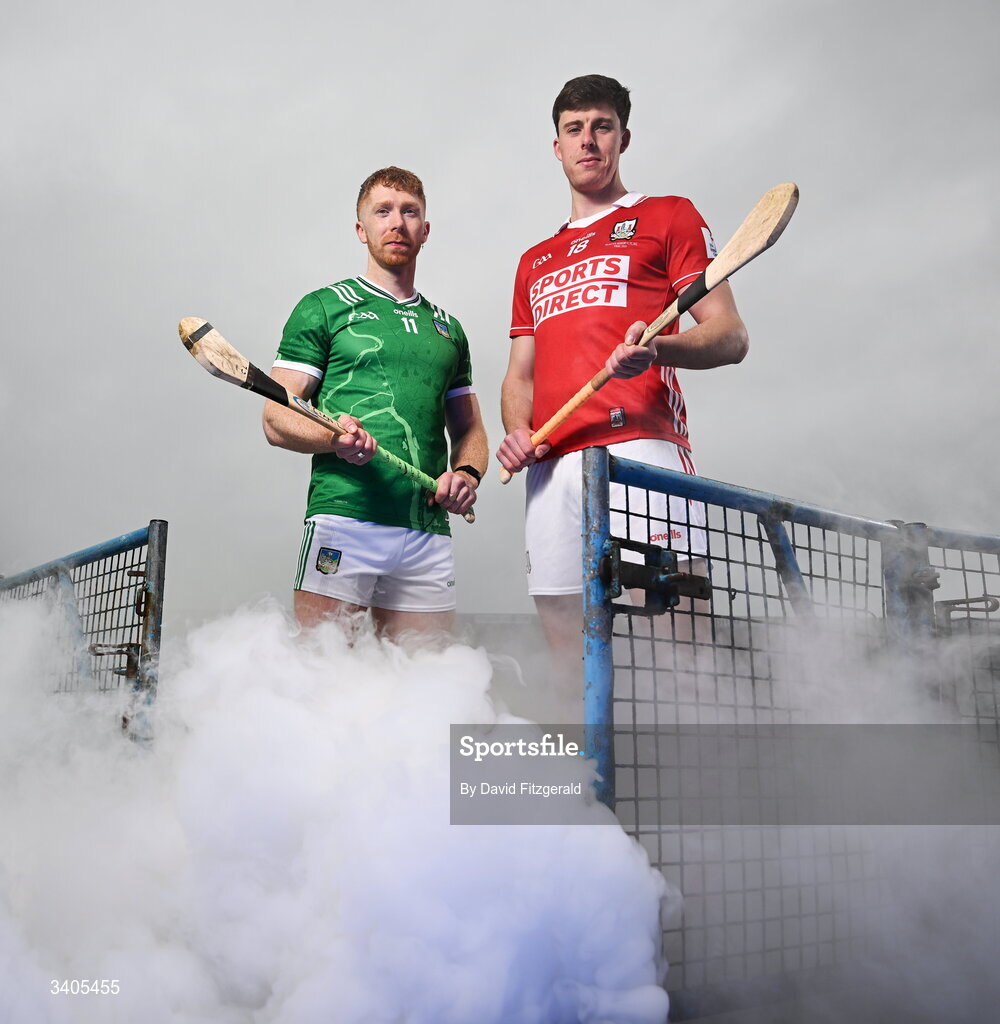 26 March 2026; Munster senior hurlers Cian Lynch of Limerick and Robert Downey of Cork in attendance for the Munster GAA Senior Hurling and Football Championship launch 2026 at FBD Semple Stadium in Thurles, Tipperary. Photo by David Fitzgerald/Sportsfile